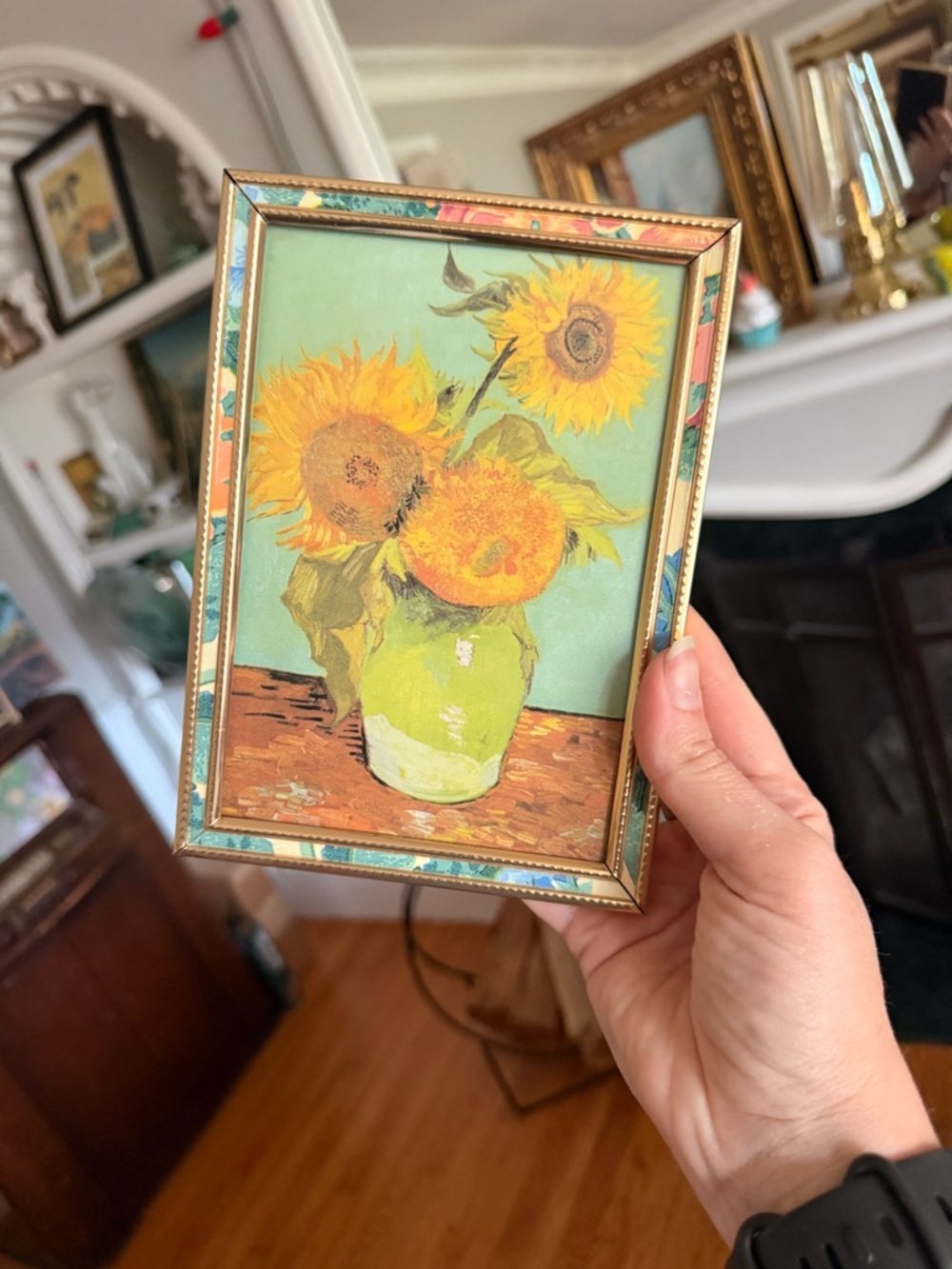Van Gogh Sunflower Print in Decorative Frame - Yellow & Green